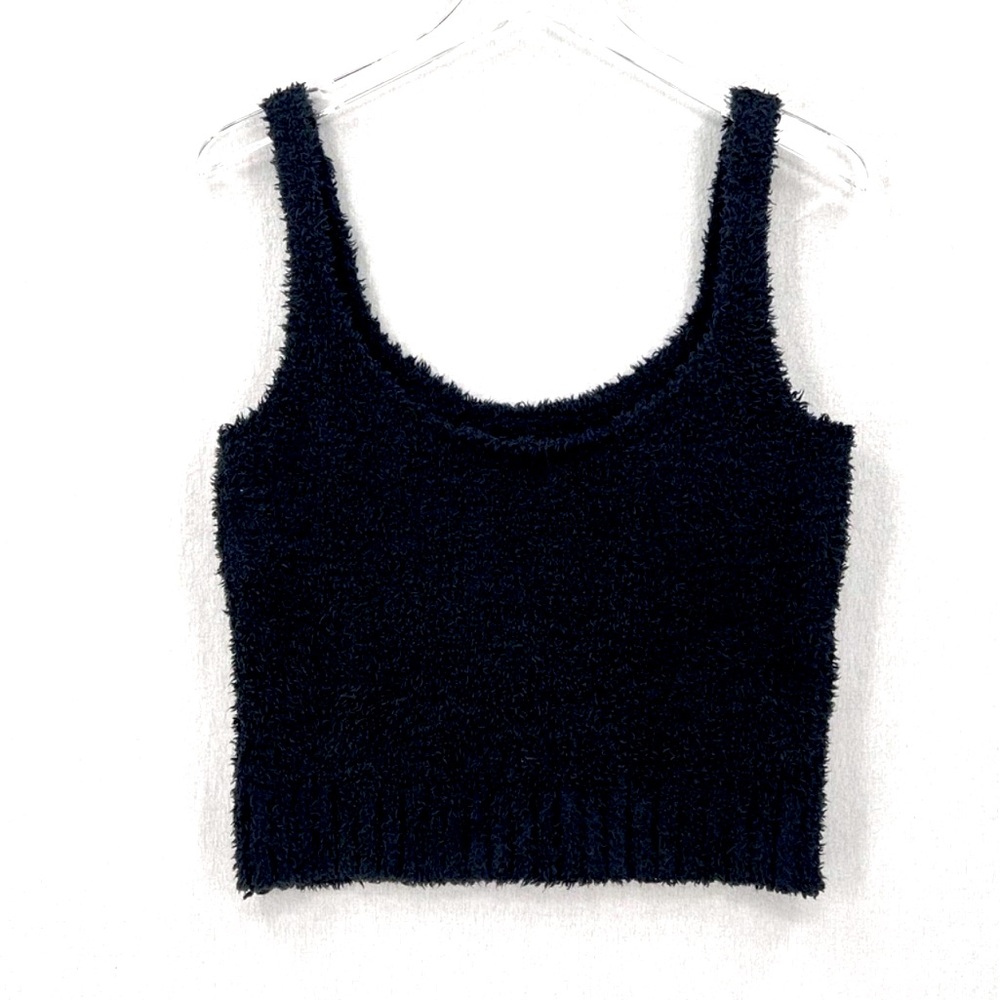 SKIMS Tank Top Womens Large XL Black Onyx Cozy Knit Boucle Fuzzy Top